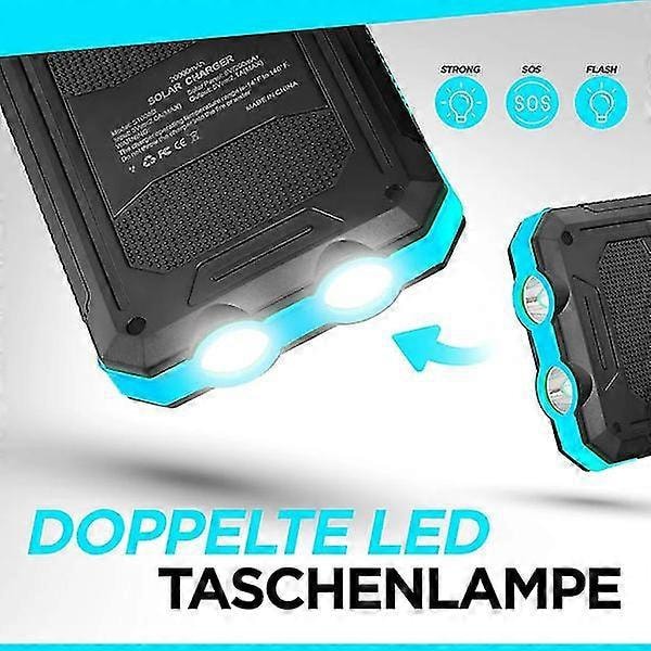 Aurinkovoimapankki, 20000mah vedenpitävä aurinkolaturi ulkoinen USB-akku 2 ulostulolla tableteille ja muille, taskulampulla ja kompassilla June 6.15