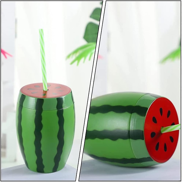 1 st. Plastvattenmelonformad Drickskopp Vattenmelon Sippy Cup med Sugrör för Sommarvattenmelonfesttillbehör