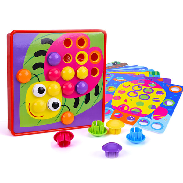 Knappkonst Leksakssvampar Spikar Färgmatchning Pegboard Tidig Inlärning Pedagogisk Leksak Present till Pojke Flicka Barn