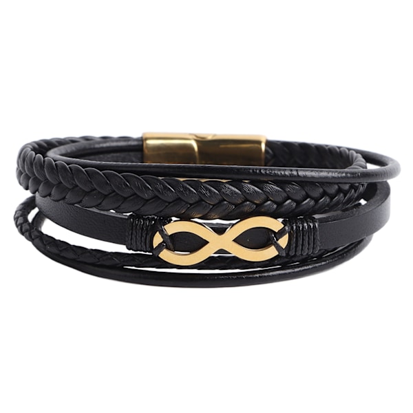 Men Bracelet Simple Look Magnetic Buckle Wristband Black Gold Multiple Layers Handmade Leather Style Braided Bangle