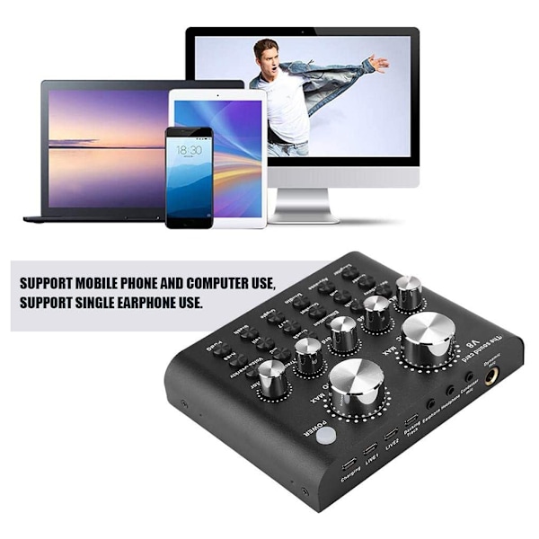 V8 USB extern ljudkort mobiltelefon dator ljudkort för online sång live sändning