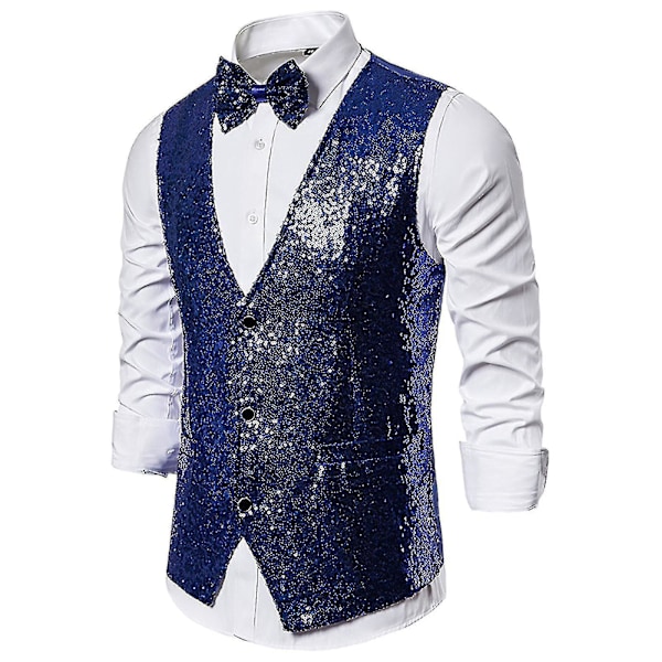 Stylish Sequin Casual Vest for Men's Fashion S Blue