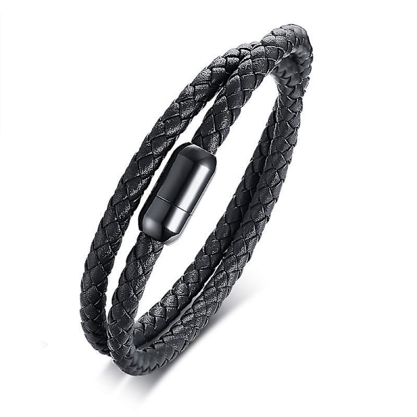 Mænds Ægte Læder Wrap Armbånd med Magnetisk Rustfrit Stål Spænde