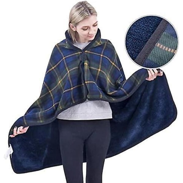 Varm Vinter Sjal Filt Utomhus Bärbar Flanell Filt Huva Dubbelsidig Rutig Plysch Sjal Värmekläder, 80*130cm
