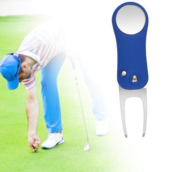 Blå rustfritt stål bærbar sammenleggbar puttinggrønn gaffel med merkeposisjon - Outdoor Divot Tool