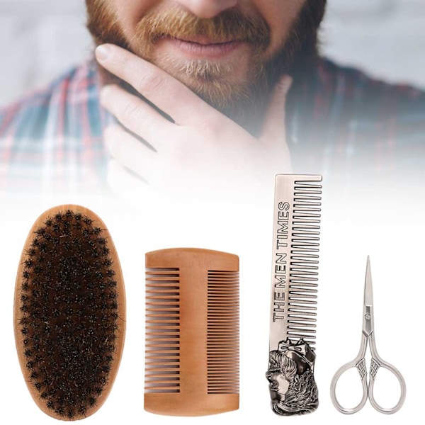 4-delad skäggborste, mustaschborste, skäggkam, sax, stylingverktyg för skäggvård