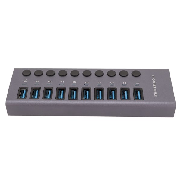 10 Port USB3.0 Hub Splitter Uafhængig Strømforsyning Opladning Dataoverførsel Drevet Usb Hub 100‑240V EU Stik