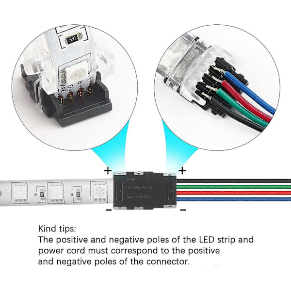 LED-nastaliitin, 10 KPL 4-nastainen LED-nauha liitin 10 mm RGB 5050 vedenpitäville liittimille, pikakiinnitys, juotosvapaa adapteri