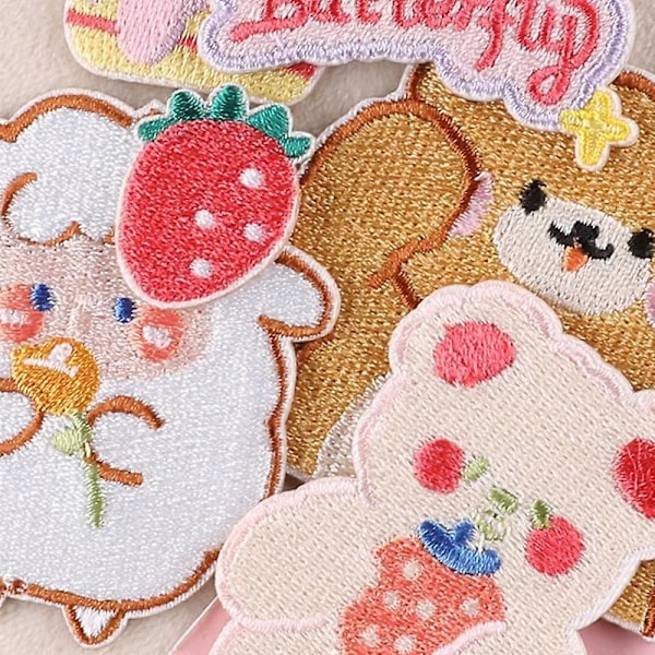 Datorbroderi etikett, söt tecknad djur frukt patch, klädtillbehör, DIY broderi patch, självhäftande tyg patch