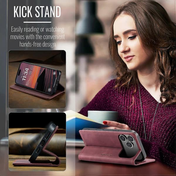 CASEME 013 Series PU Læder Pung Etui med Stativ til iPhone 17 Pro Max (Rød, Rød)