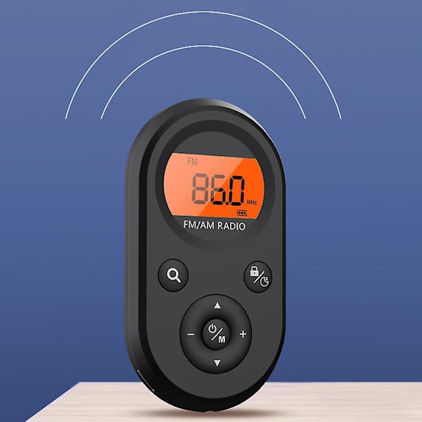Bærbar lommeradio med hodetelefoner, oppladbart batteri og LCD-bakgrunnsbelysning for fotturer
