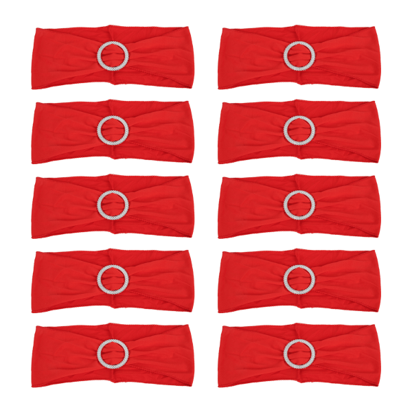 10st röd stolsbåge Elegant stil slitstark polyester strass spänne skjut bred tillämplighet Elastiskt cover band