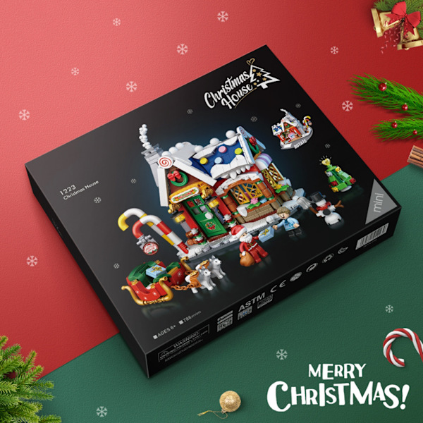 Julhus Trä Santa Claus Snögubbe Mini Byggsten Barnens Pedagogiska Leksaker Julgåva för Barn