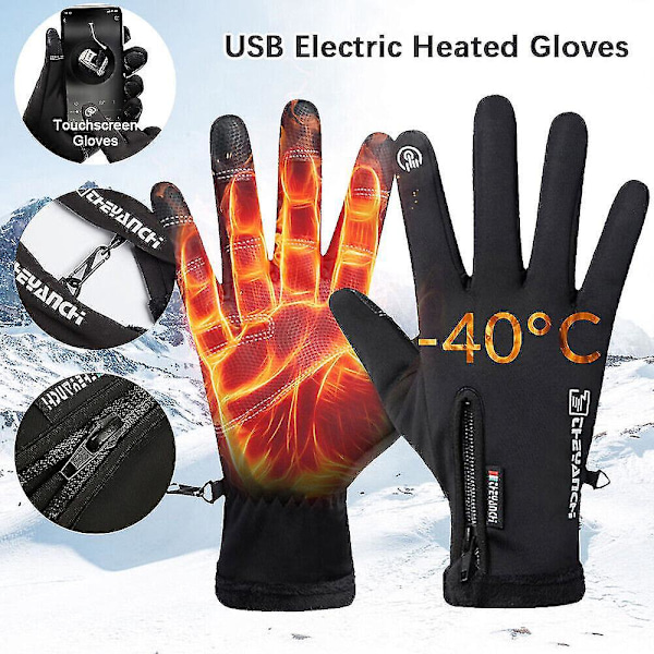Elektrisk Opvarmede Handsker USB Genopladelige Vintervarmere Vanter Touch Screen Cykling Vanter Sort