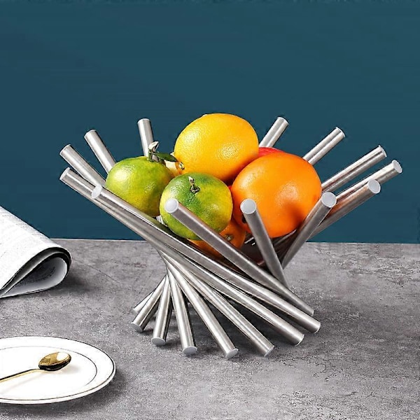 Frugtkurv i rustfrit stål, foldbar dekorativ frugtkurv til æbler, bananer, appelsiner og brød, metal frugtkurv til køkken- og borddekoration