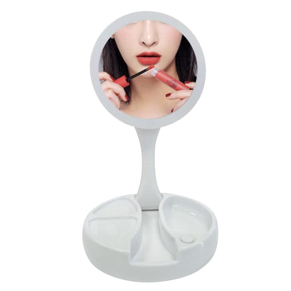 Dobbeltsidet makeup-spejl LED-lys op foldbart justerbart kosmetisk bordplade batteriopladningsspejl