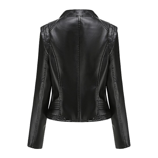 Stilful Dame Sort Slim Kunstlæder Biker Zip Jakke