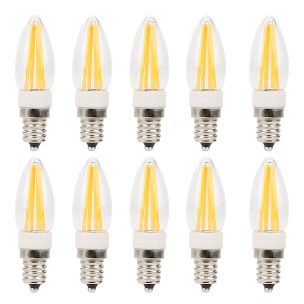 10 stk E12 Lang Filament Pære 3W AC110V Lysekrone Taklampe Pære Varm Hvit