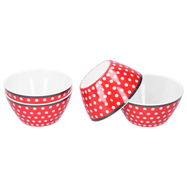 4PCS 6in Salladsskål Middagsserveringsskål Set Köks Imitation Porslin Servis Röda Prickar