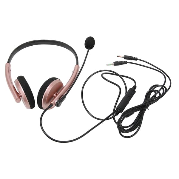Kundesenter Headset Multifunksjonell Stilig Støyreduserende HD Samtale Hørselvern Telefon Headset Rose Gull Dobbel 3.5mm