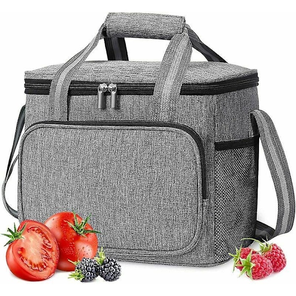 15L Isolerad Lunchväska för Män och Kvinnor, Liten Mjuk Isolerad Kylväska Vikbar Lunchväska Matväska, Lunch, Kontor, Skola, Picknick, Strand, Resa, Gra