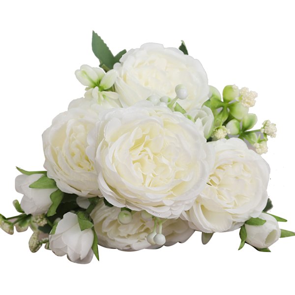 3 buketter 5 hoveder kunstige persiske roser bryllup håndbundet rose blomsterbuket stue hjem dekoration hvid