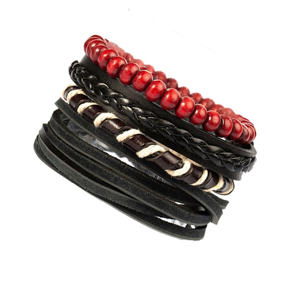4 stk. Multilayer læderarmbånd Unisex udsøgte mahogniperler Multilayer armbånd