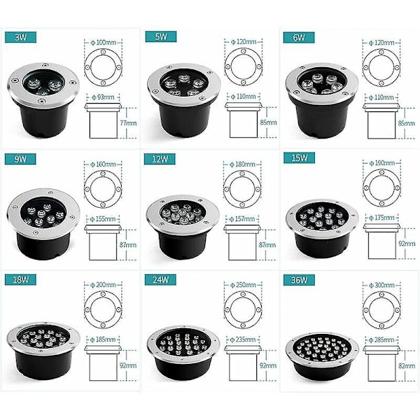 Utomhus Infälld LED Spotlight, RGB Pool Floodlight IP68 Vattentät RF Fjärrkontroll Rostfritt Stål Underjordisk Lampa för Trädgård Damm Pool Däck (Str