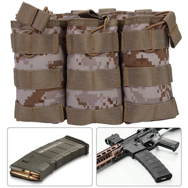 Triple Open Top Magazine Molle Pouch Militärväska för väst utomhustillbehör (DD)