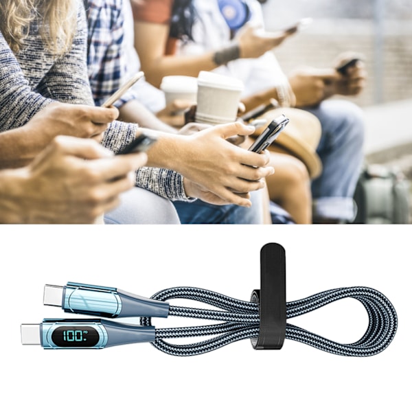 Snabbladdningsdatakabel PD LED Digital Display USB-datakabel för bärbar dator surfplatta telefon 6,6 fot blå