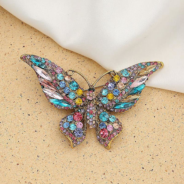 Blå Krystal Rhinestone Butterfly Brosche Nål - Sæt af 5 til Kvinder, Piger, Bryllup, Banket, Fødselsdagsfest