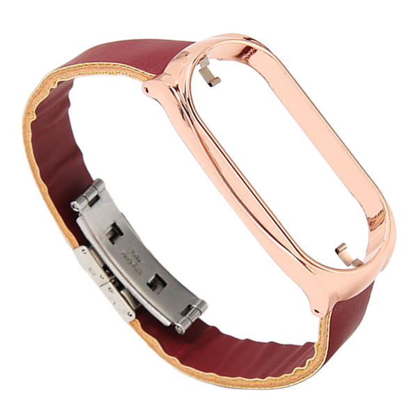 Rostfritt stål PU-läderrem med case Smart Watch bytestillbehör Passar för Mi Band 7 Brun och guld