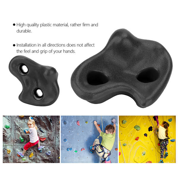 Blandat kit med 10 svarta plaststrukturerade bergsklättringsstenar för barn