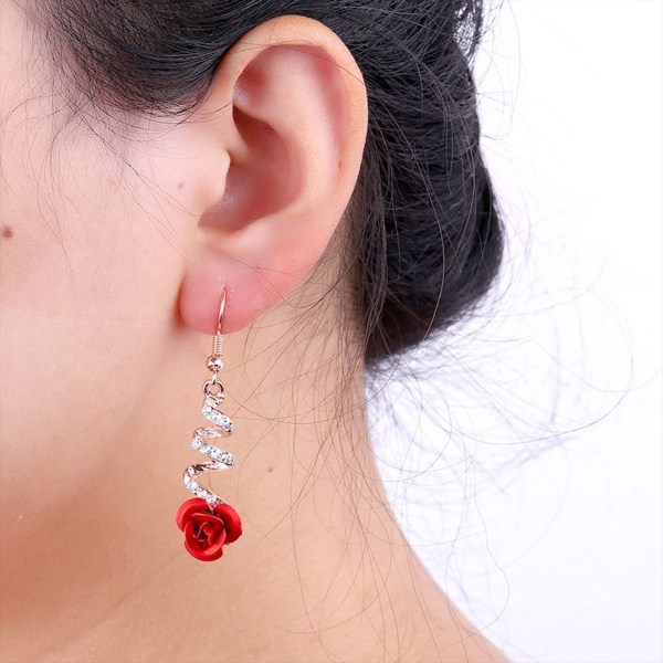 Rhinestones Rose øredobber Kvinner Legering Skinnende Utsøkt Elegant Drop Øredobber Smykker til bryllupsfest
