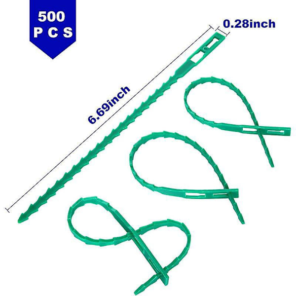 Justerbare havebånd - Pakke med 500, 17 cm - Fleksible plastikklemmer til plantesupport