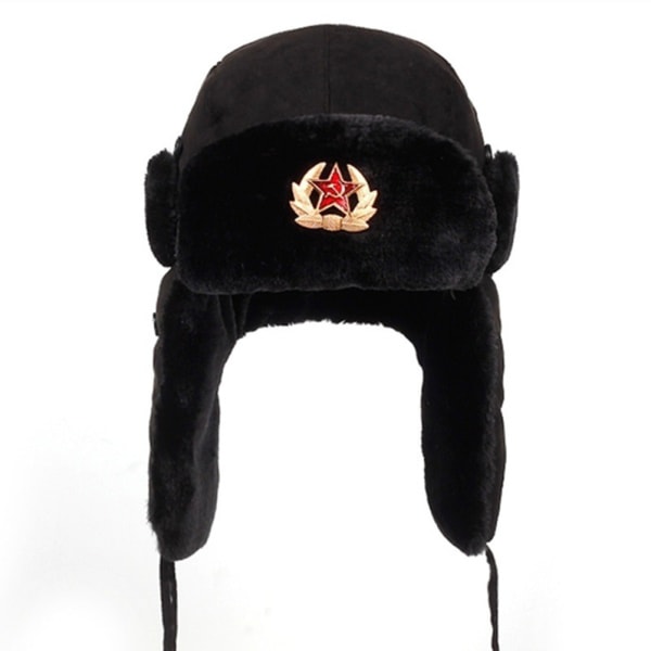 Russisk Ushanka Badge Bomber Hat Pilot Hat Vinter Hat med Øreklapper Vinter Varm Hat