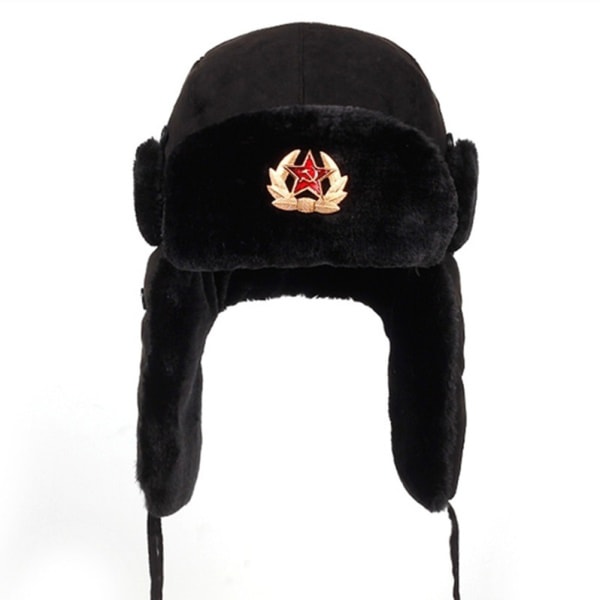 Russisk Ushanka Badge Bomber Hat Pilot Hat Vinterlue med øreklaffer Vinter varm lue