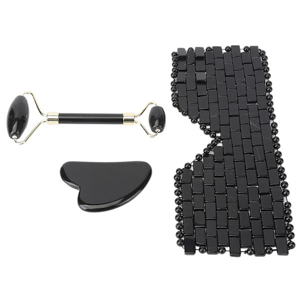 Jadestone Eye Pad Roller Set Minska mörka ringar Främja cirkulation Ögonkudde Massagerullebräda Svart