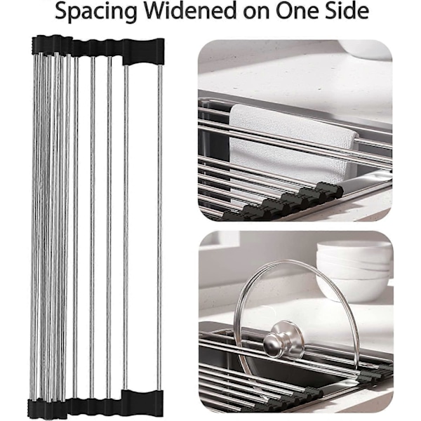 Oppvaskstativ, Portabelt, Sammenleggbart Oppvaskstativ for Tørking av Frukt, Grønnsaker og Tallerkener, Oppvaskstativ i Rustfritt Stål, Multipurpose Oppvaskstativ, 43.5x28.5 cm, Bla