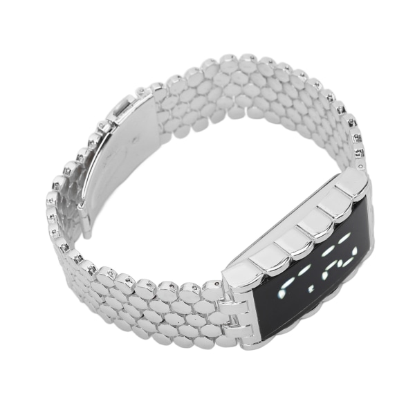 LED watch dubbelt öppen spänne i rostfritt stål metallrem rektangulär urtavla Digital armbandsur för utomhusaktiviteter Silver