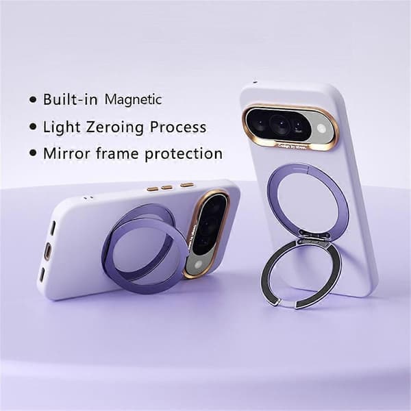 ABEEL Kompatibel med Google Pixel 10 / 10 Pro Magnetisk Etui Ringstativ Flydende Silikonefølelse PC-telefonetui Purple