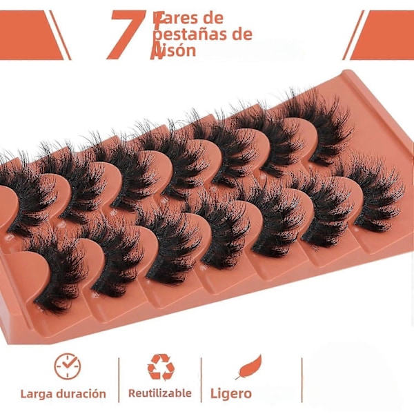 7 par 8D Faux Mink lösögonfransar 20mm Naturliga kattögonfransar Voluminösa falska ögonfransar Längd 1cm-1.5cm Syntetiskt material