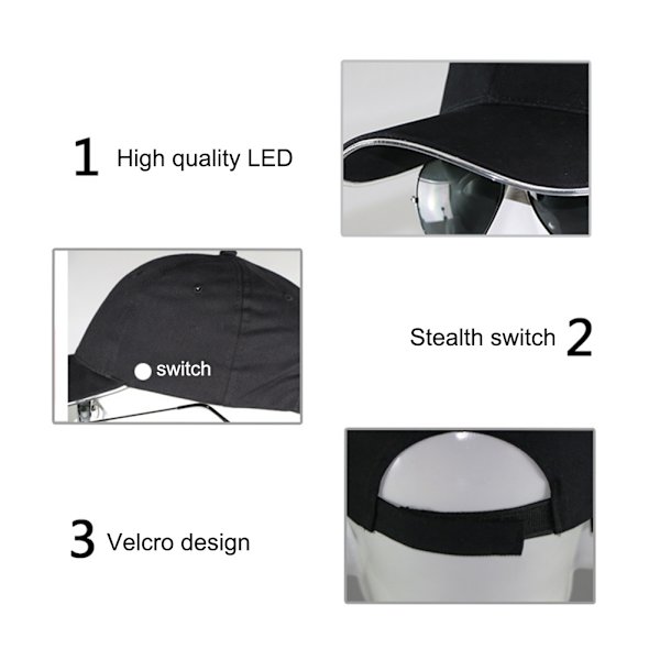 LED-valaistu pesäpallohattu valokuituoptiikka valaiseva cap mainoksiin mustalla ja 7 värillä