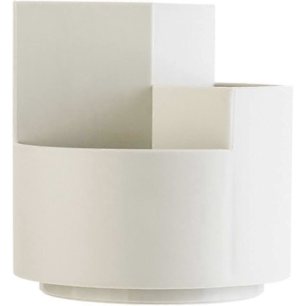 Cylindrisk Kosmetik Opbevaringsreol 3 Rum Roterende Penholder Plastik Organizer Hvid Blyantspotte
