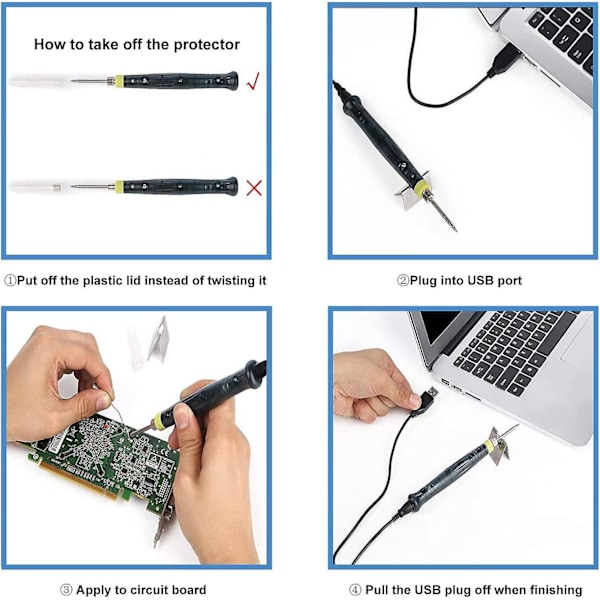 USB-drevet mini professionelt elektronisk loddepennesæt med metalstativ - ideelt til forskellige reparationer