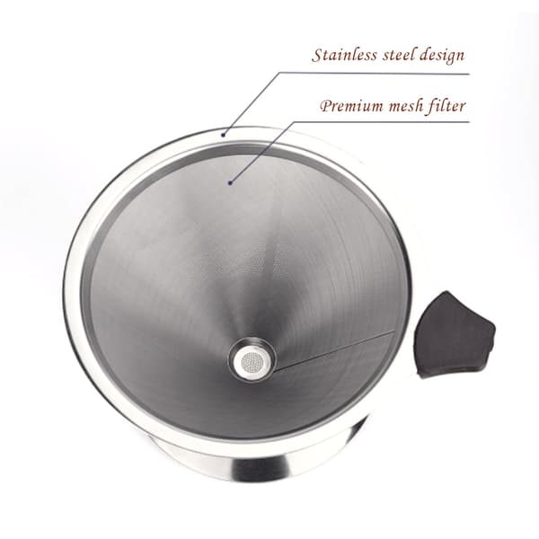 Kaffedrypper i rustfritt stål, gjenbrukbar kaffefilter med stativ, konisk drypper