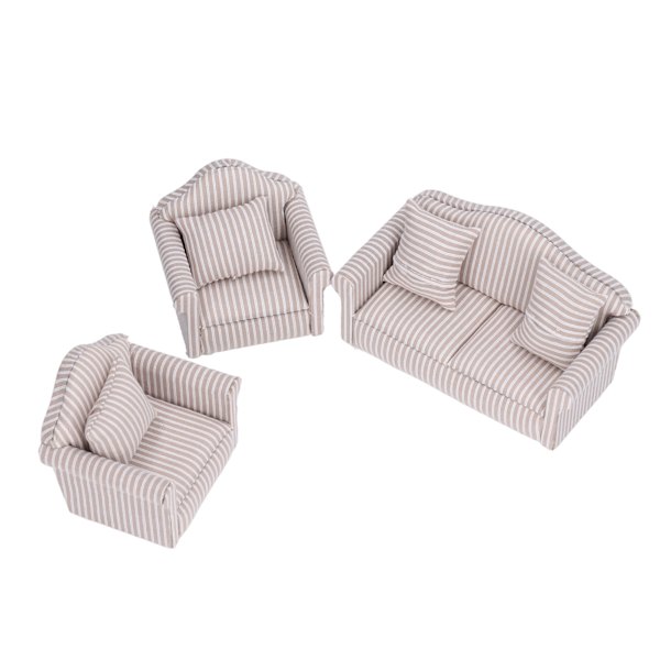 Miniature Sofasæt Simulering Blød Dukkehus Sofa Tilbehør med Puder til 3 År Gamle og Der Over