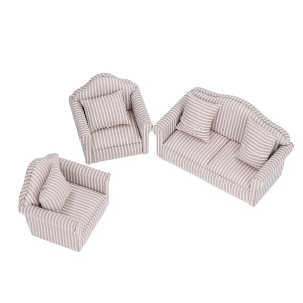 Miniatyr soffa set simulering mjuk dockhus soffa tillbehör med kuddar för 3 år gammal och äldre