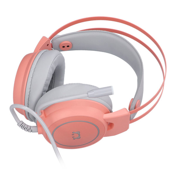 Headset för spel med huvudmontering, 50 mm högtalarenhet, stereo, 360° allround, böjbar hörlur, rosa