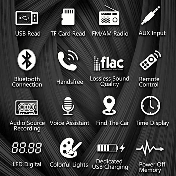 SWM-80A Autoradion MP3-soitin FM-radio Värikäs valaistus Bluetooth MP3-audiosoitin